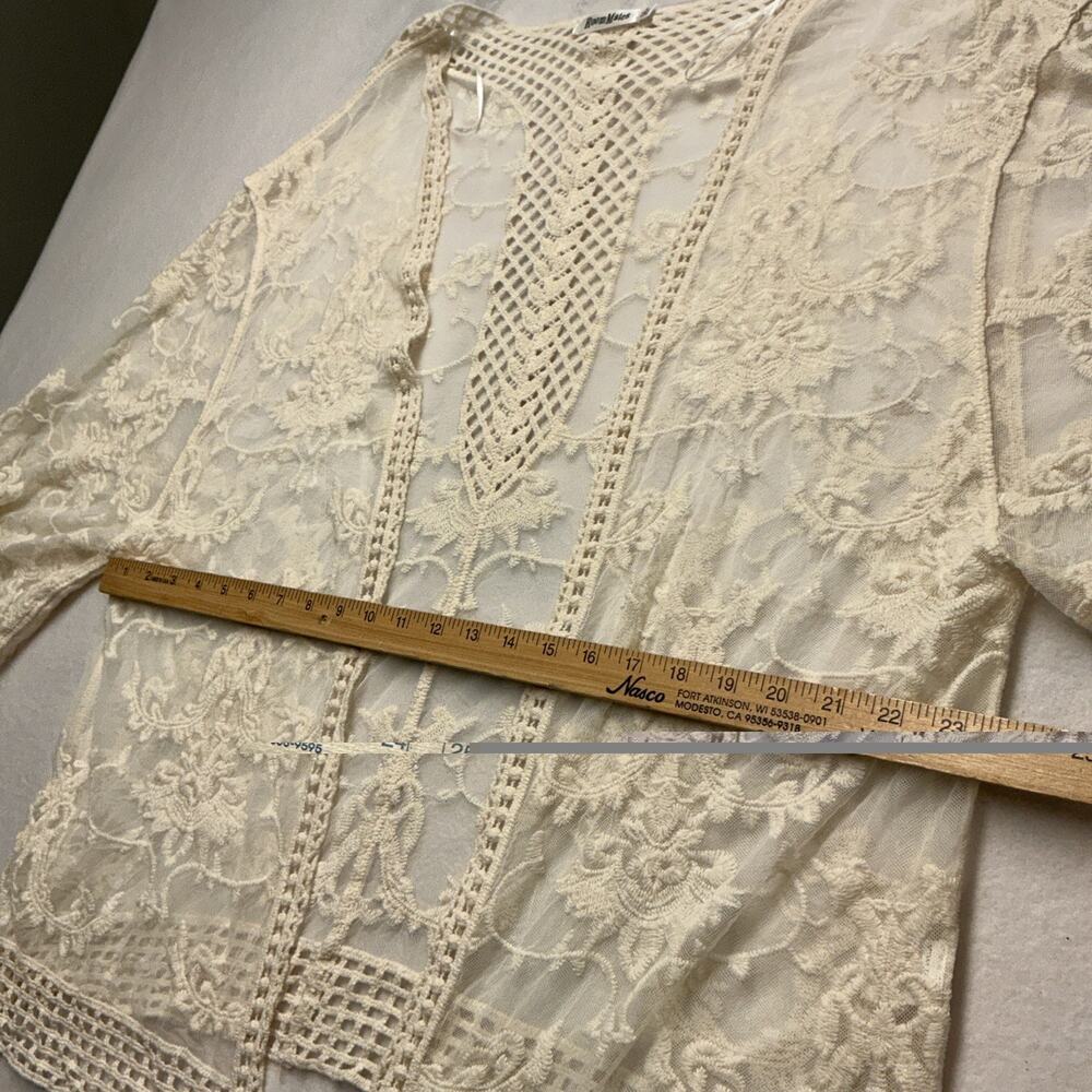 Roommates - Womens Boho Lace Duster Cardigan - Large - Ivory - Open Front , 3894 - Picture 6 of 9